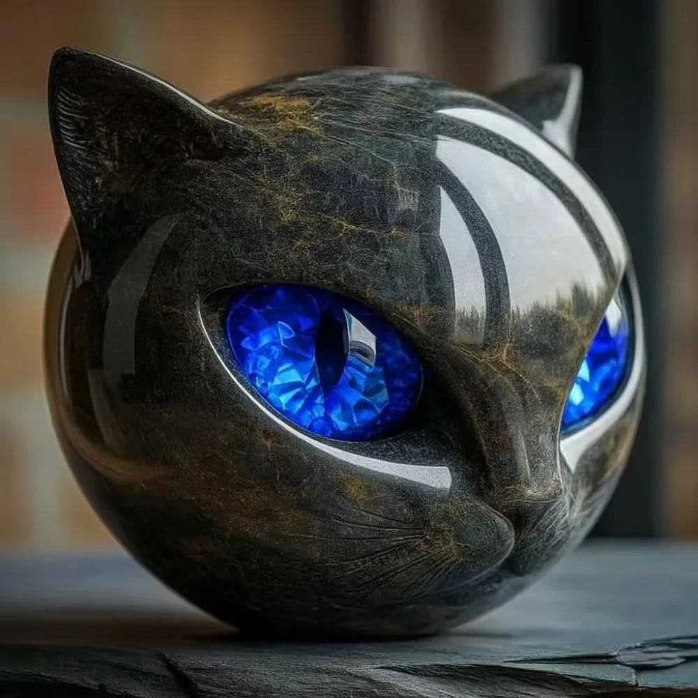 Modern Hand-Carved Resin Black Cat Sculpture Tabletop Figurine for Home Decor