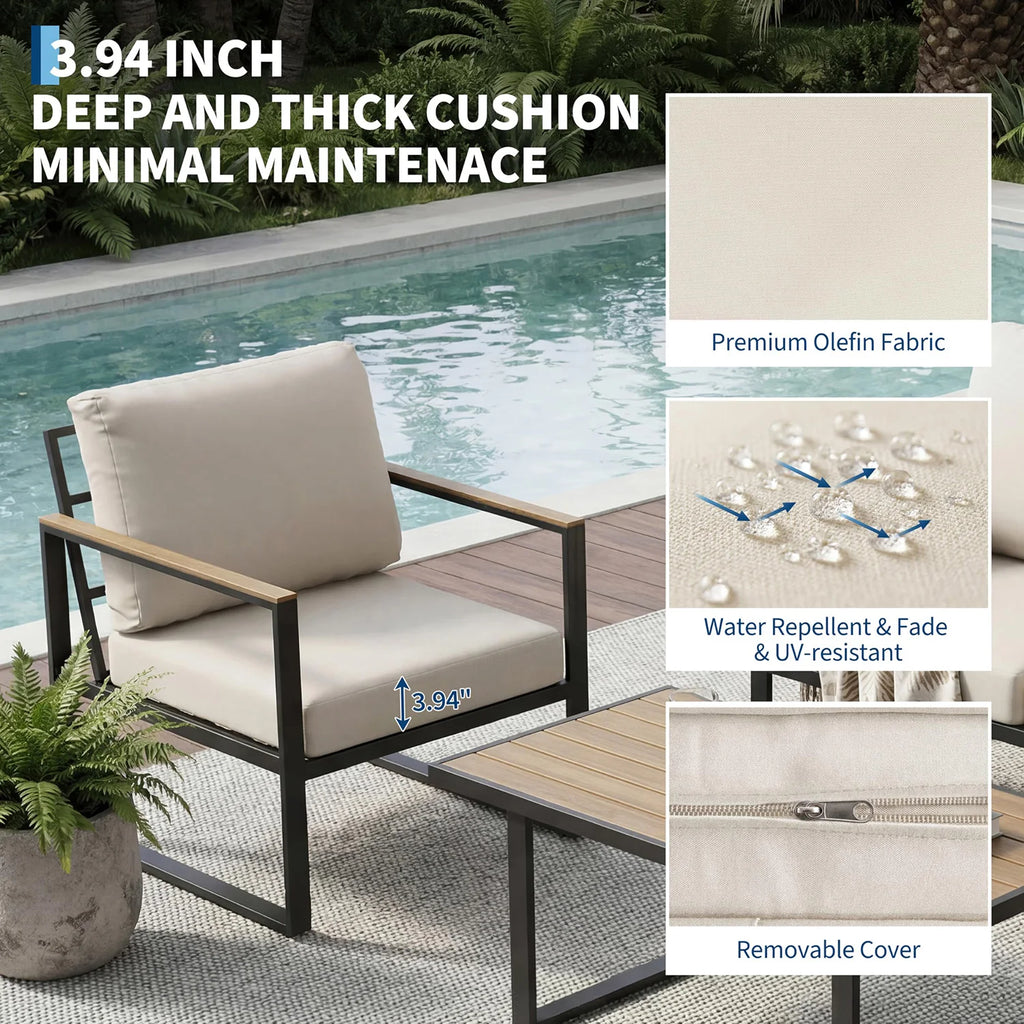 4-Piece Patio Conversation Set with Coffee Table and Washable Cushions
