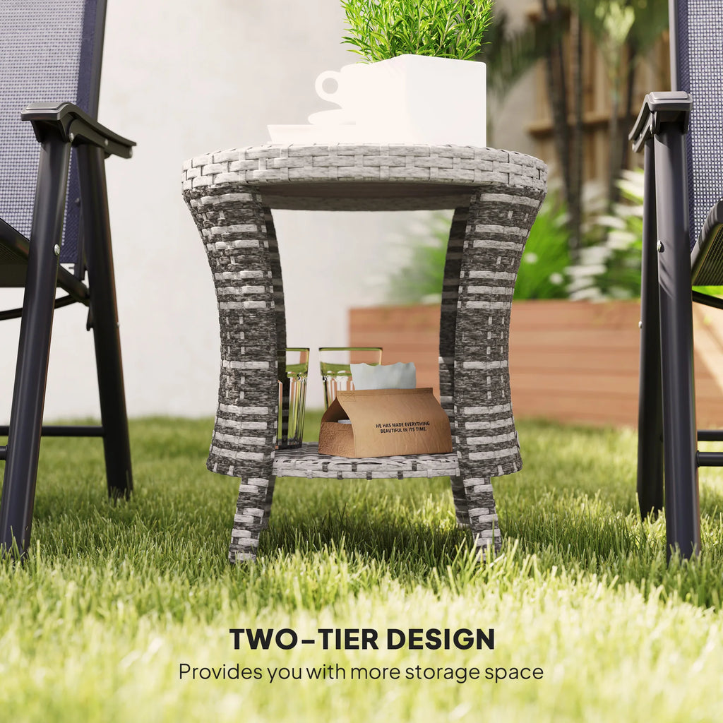 46 cm Wicker Coffee Table 2-Tier Outdoor Side Table Mixed Gray