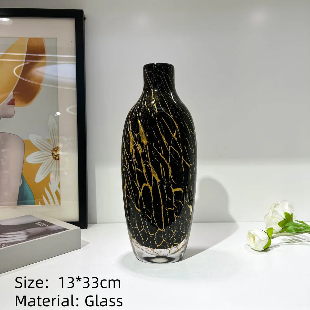 Modern Hand Blown Glass Flower Vase Tabletop Ornament for Home Decor