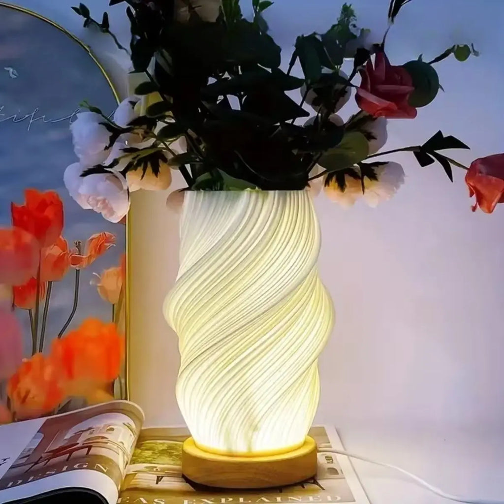 3D Printed Solid Wood Night Light Elegant Desk Lamp