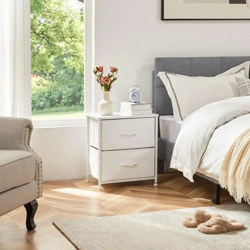 51cm Modern 2-Drawer Nightstand Wooden Bedside Table with Fabric Drawers