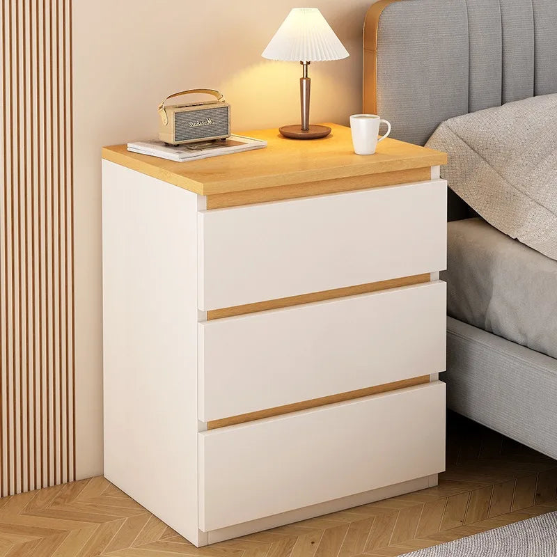 Modern Wooden Bedside Table with Storage Drawers