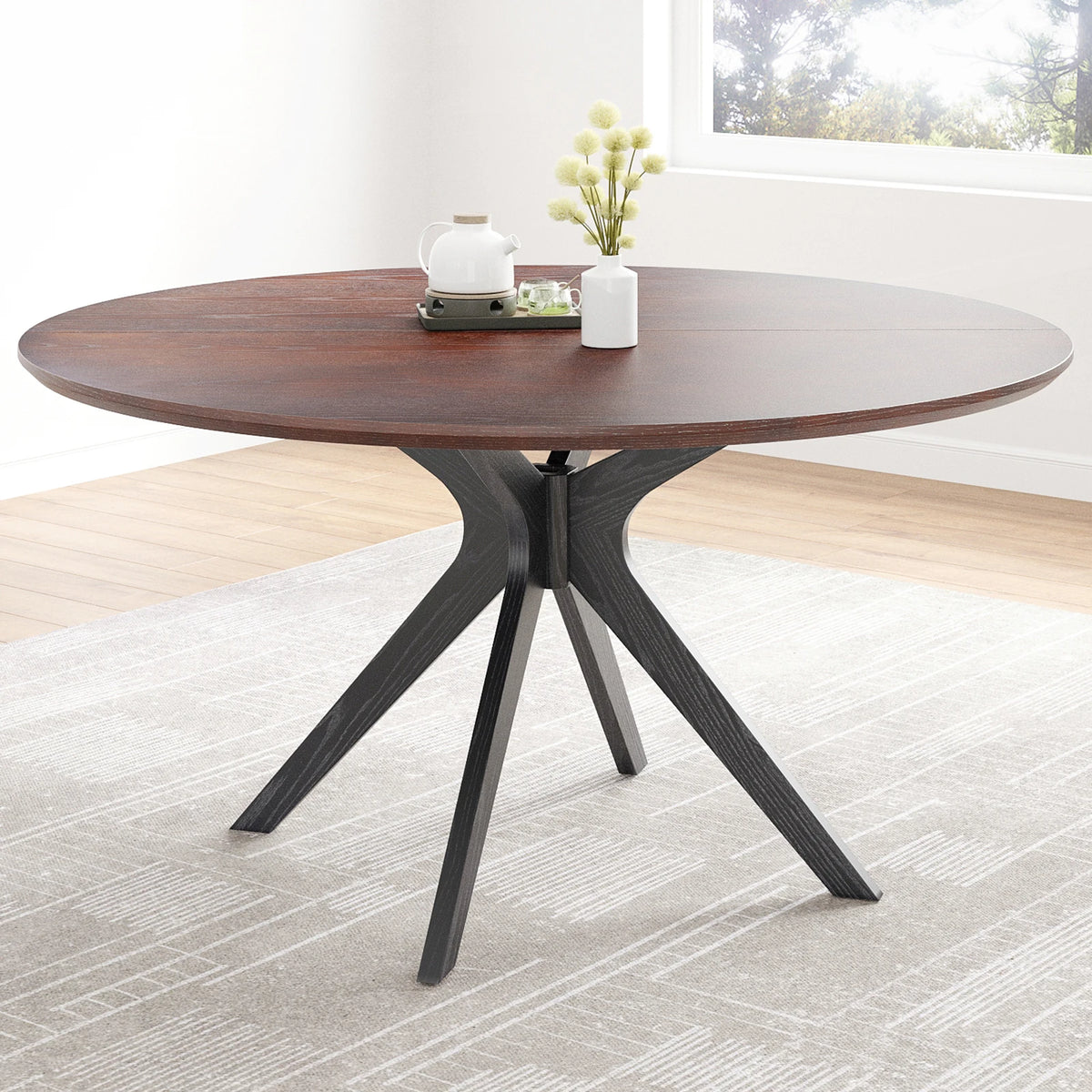 120cm Round Natural Wood Dining Table for 4 People X-Shaped Base Modern Minimalist