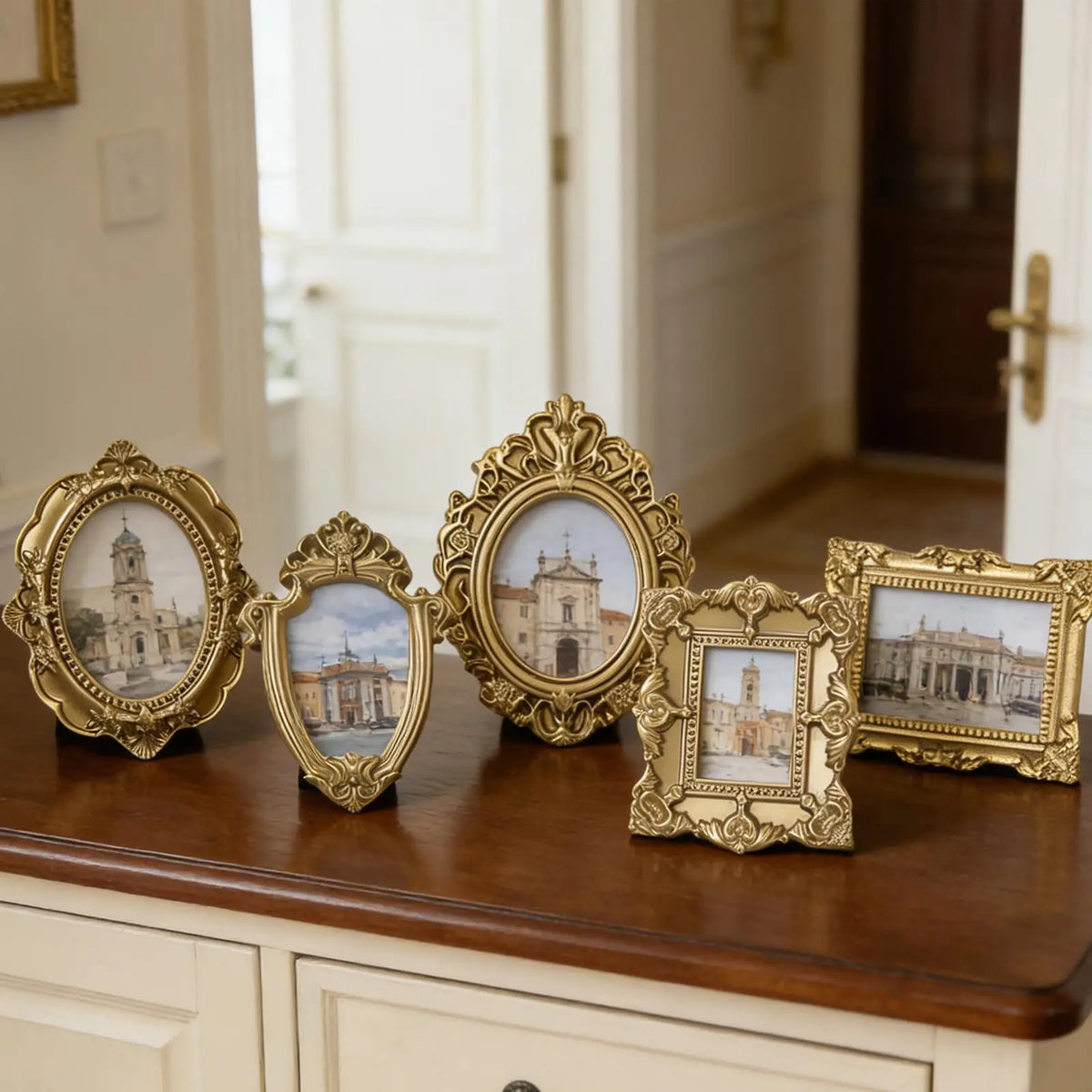 Vintage Miniature Resin Picture Frames Set Bronze Gold Wall Table Decor 5-Pack