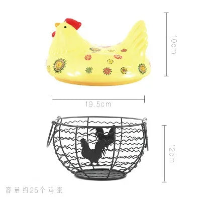 Ceramic Hen Kitchen Garlic Bread Storage Basket Container
