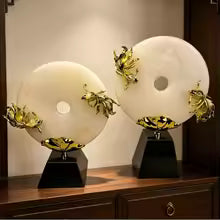 Modern Jade Donut Sculpture Tabletop Figurine for Home Decor