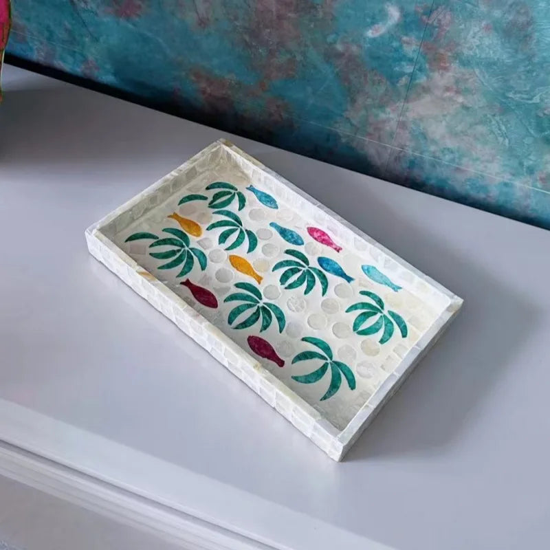 Nordic Colorful Shell Wooden Fruit Plate Jewelry Tray Home Decor