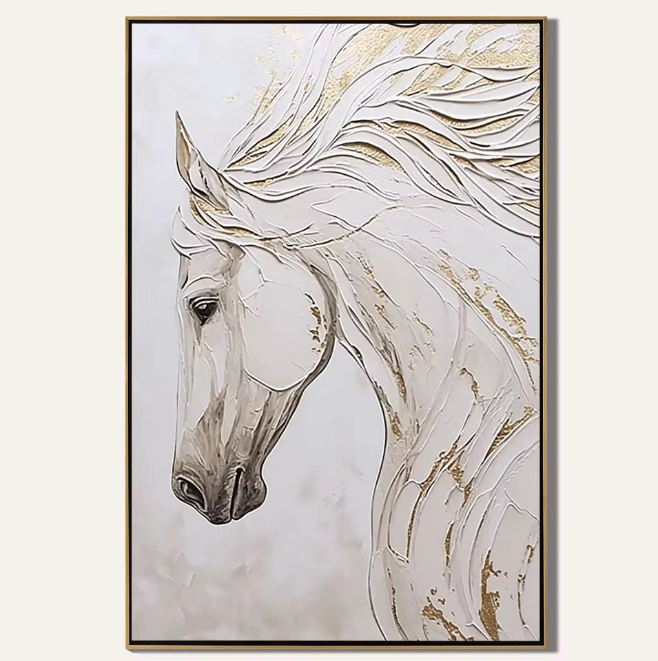 Minimalist White Horse Canvas Painting Poster for Home Decor