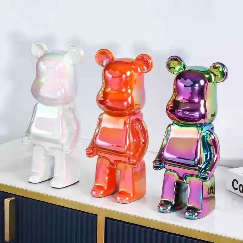 Modern Ceramic Plated Bear Figurine Sculpture for Home Decor