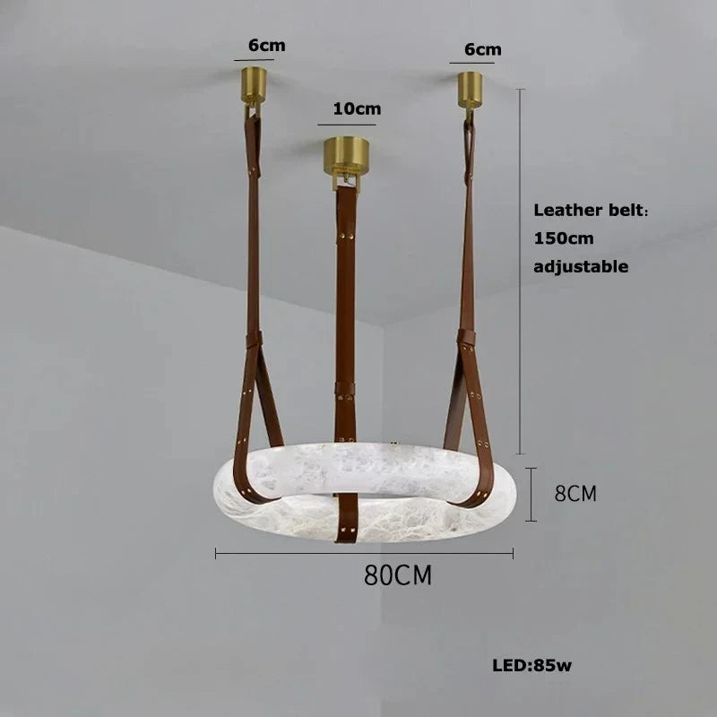 Modern Imitation Marble Resin LED Pendant Light Circular Ring Dining Room Living