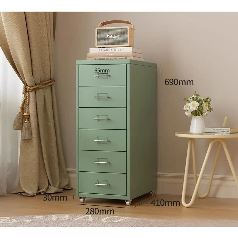Narrow Metal Drawer Storage Cabinet Bedside Table with Silent Slides