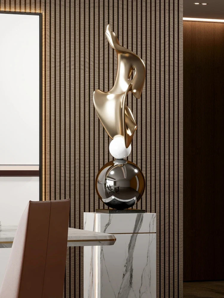 Modern Electroplated Geometric Resin Statue Ornament for Living Room Decor