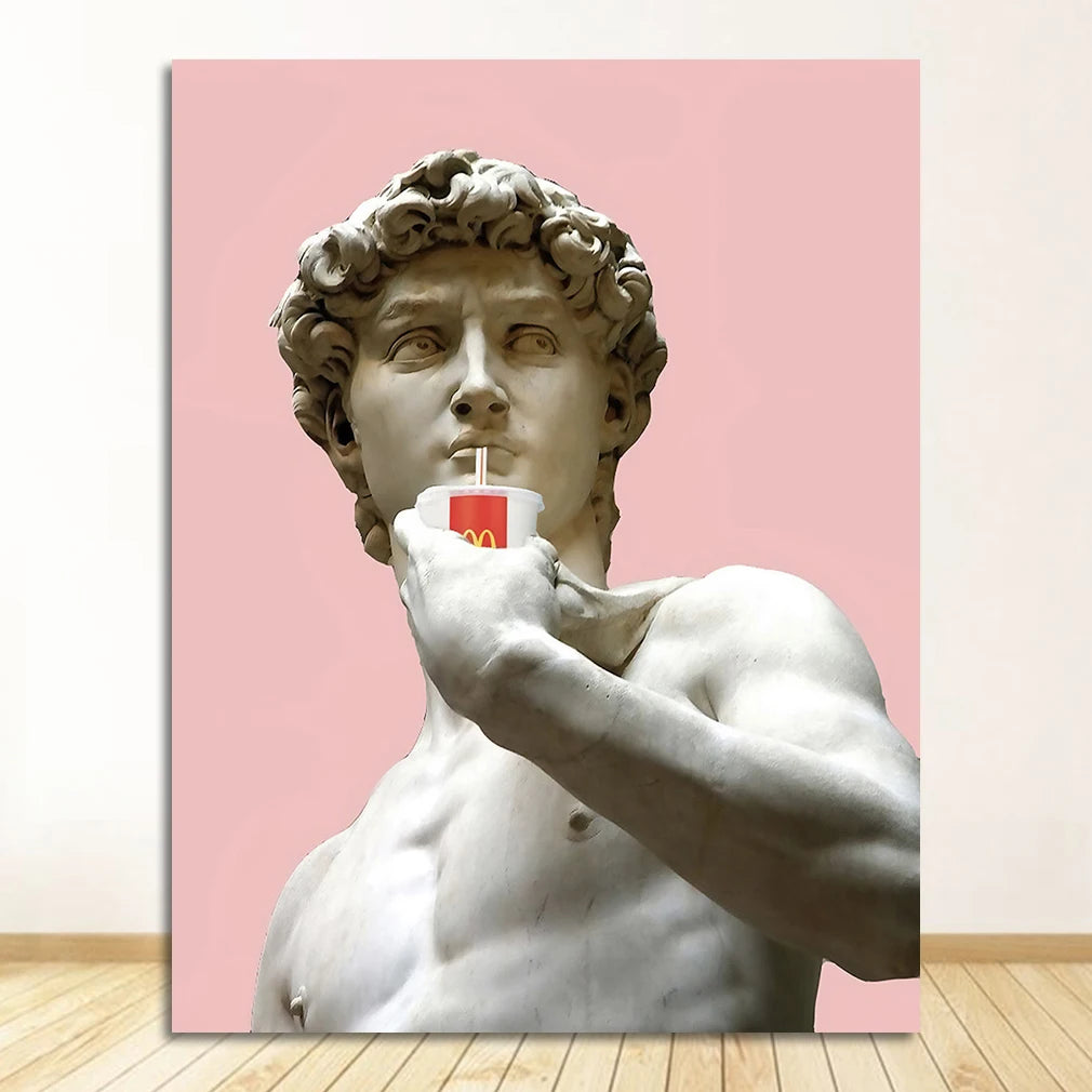Modern Vaporwave David Statue Canvas Wall Art Print for Living Room