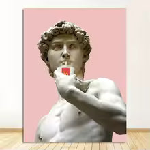 Modern Vaporwave David Statue Canvas Wall Art Print for Living Room