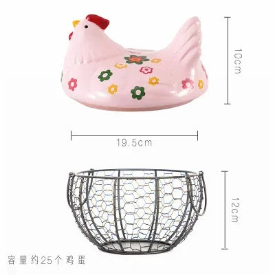 Ceramic Hen Kitchen Garlic Bread Storage Basket Container