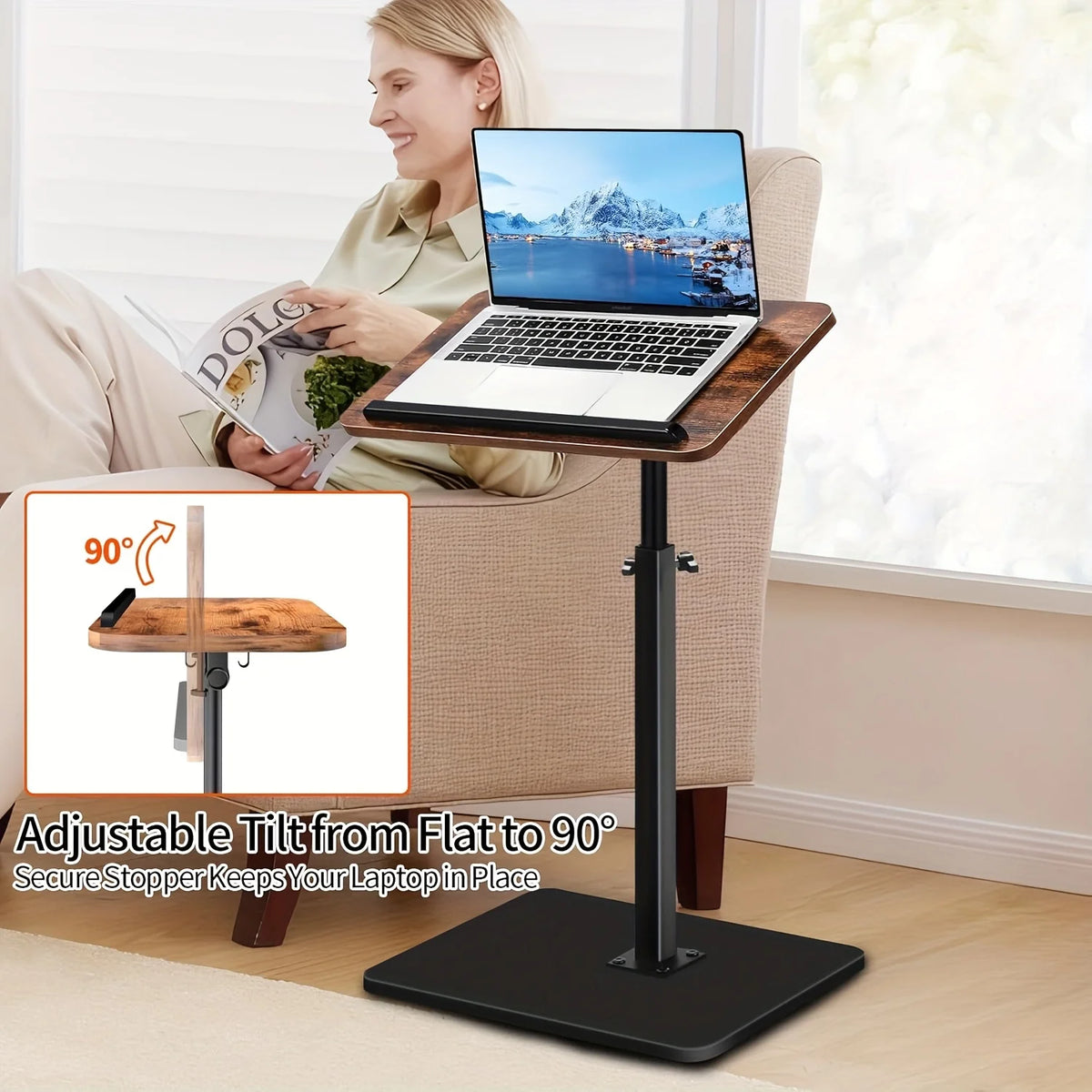 Portable L-Shape Folding Computer Desk with Metal Frame Side Table Workstation