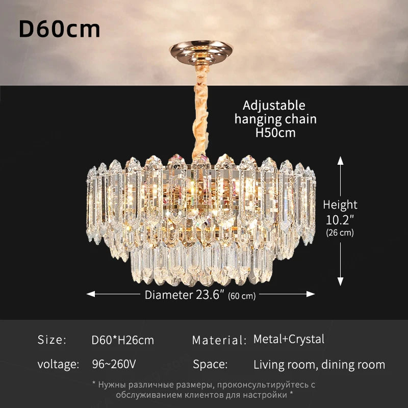 Modern LED Ceiling Hanging Lamp Living Room Designer Luxury Circular Dining Table Pendant Lighting Crystal High Chandelier