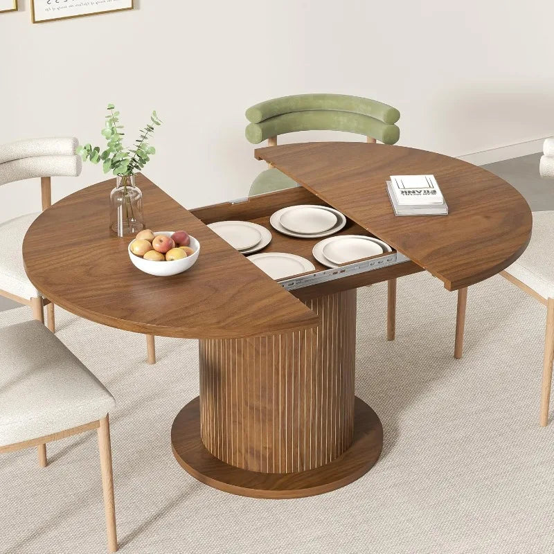 110-150cm Modern Farmhouse Round Dining Table for 4-6 People Adjustable Size
