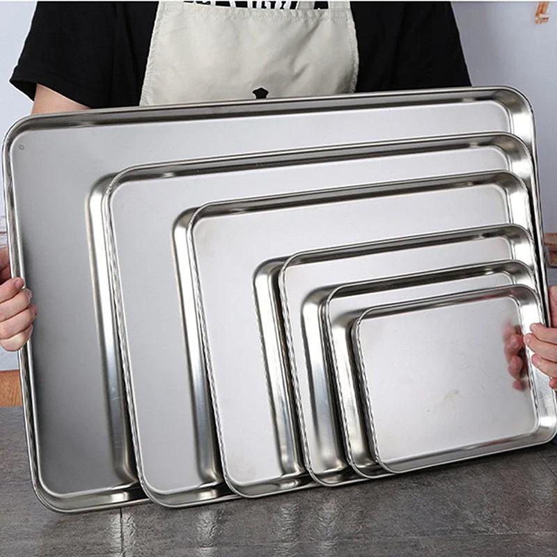 Modern Rectangle Stainless Steel Food Storage Serving Tray for Home Decor