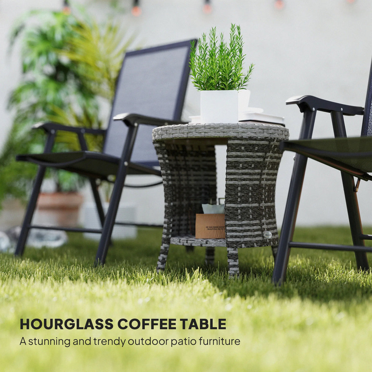46 cm Wicker Coffee Table 2-Tier Outdoor Side Table Mixed Gray