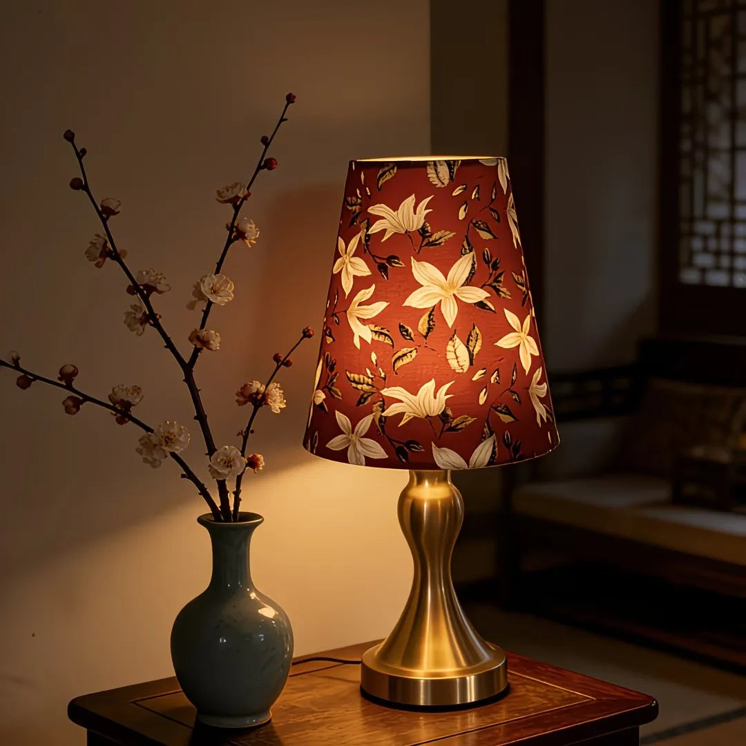 Modern Printed Fabric LED USB Desk Lamp Three Colors for Bedroom Home Office