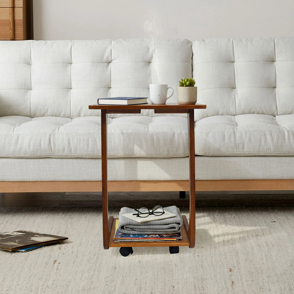 C-Shaped Rubber Wood End Table with Storage 40x46x63 cm Walnut