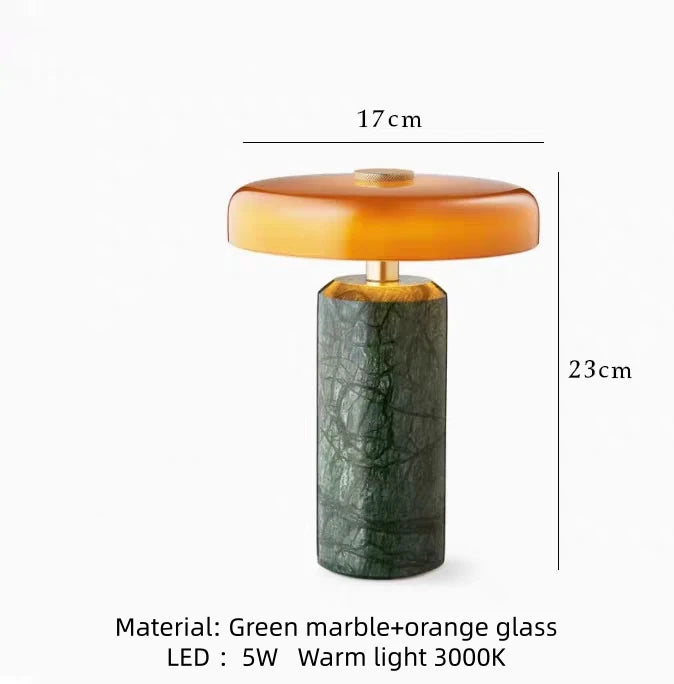 Natural White Marble Table Lamp USB Charge Glass Shade