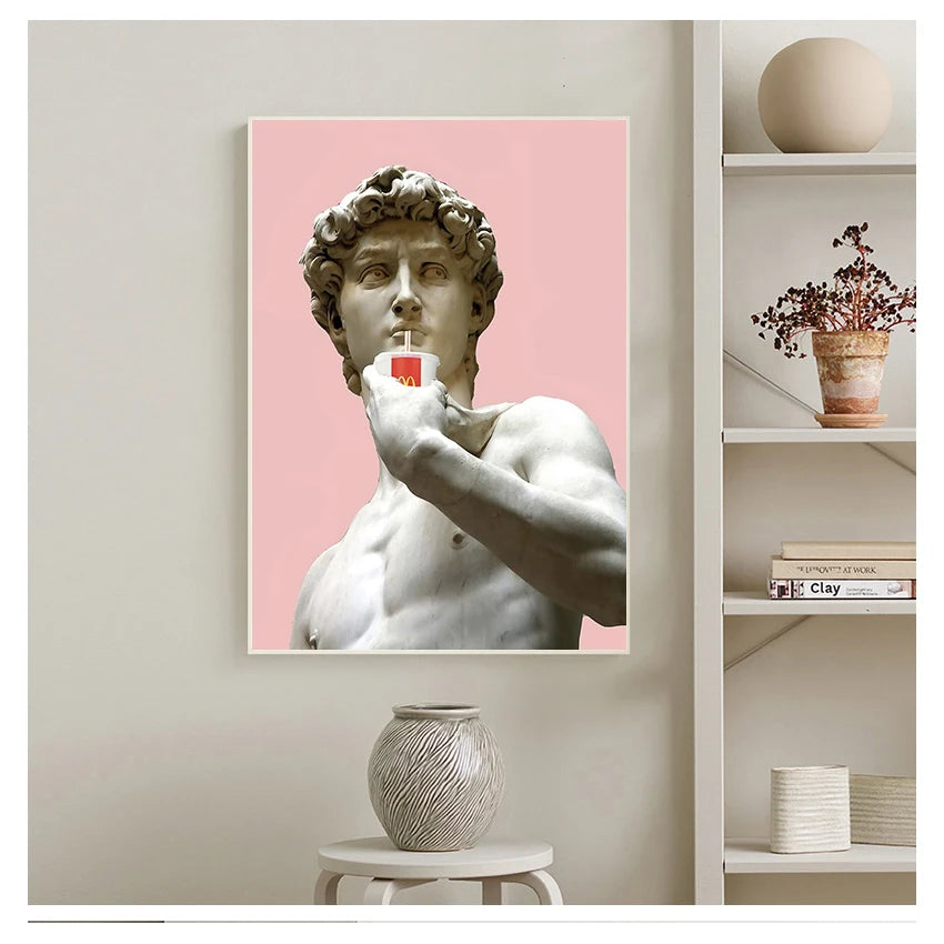 Modern Vaporwave David Statue Canvas Wall Art Print for Living Room