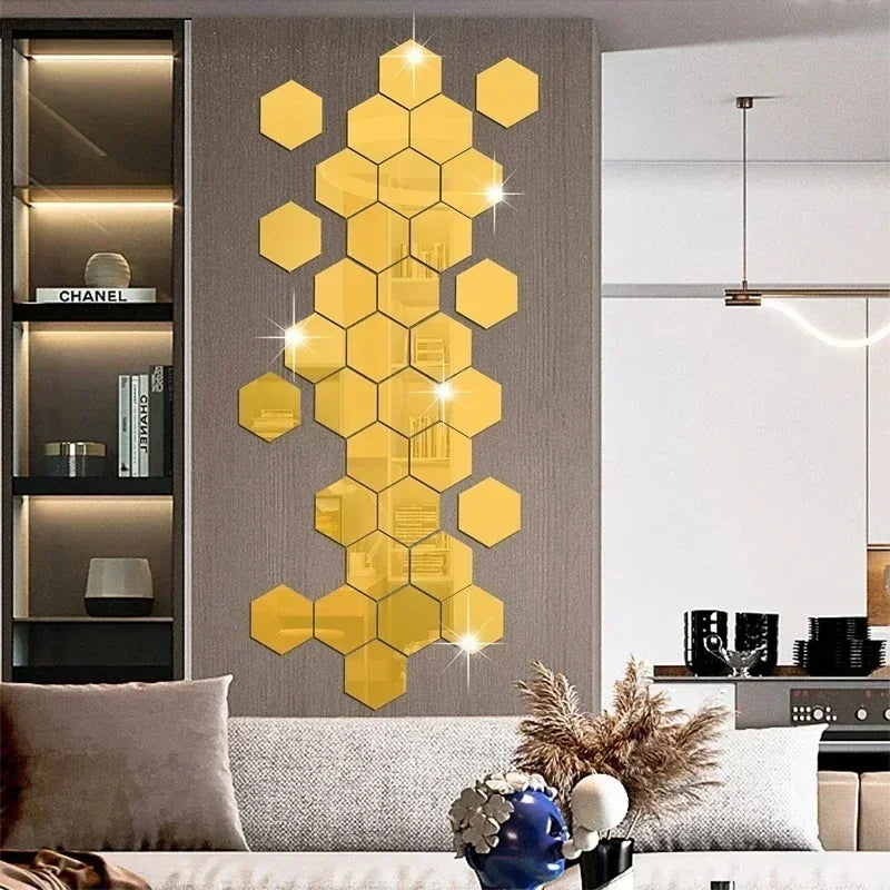 Modern Hexagon Acrylic Adhesive Wall Sticker Mirror for Home Decor