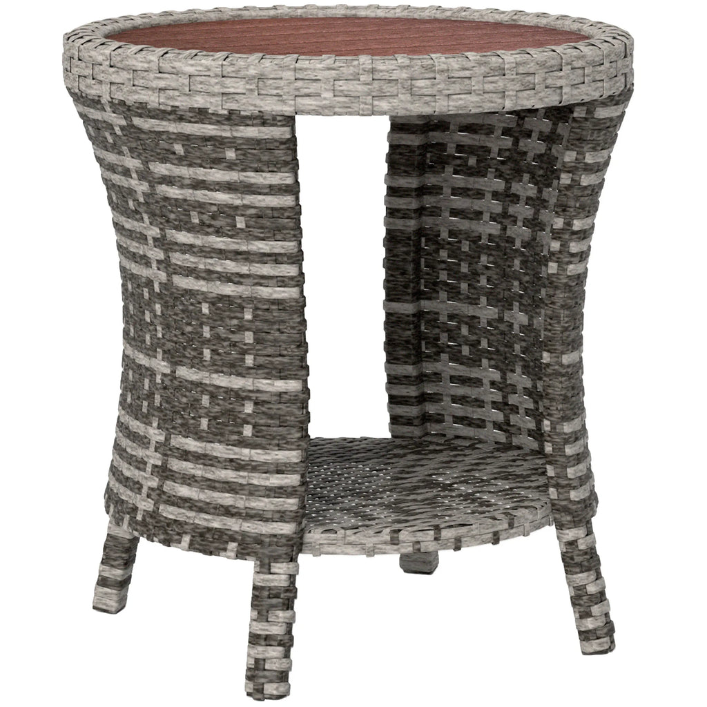 46 cm Wicker Coffee Table 2-Tier Outdoor Side Table Mixed Gray
