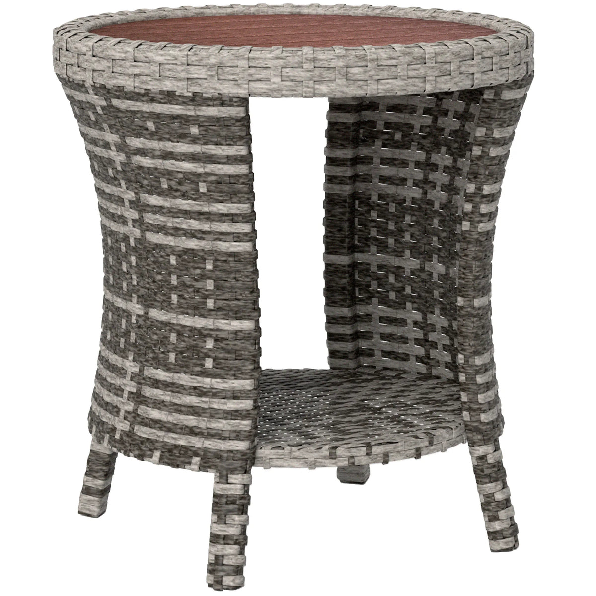 46 cm Wicker Coffee Table 2-Tier Outdoor Side Table Mixed Gray