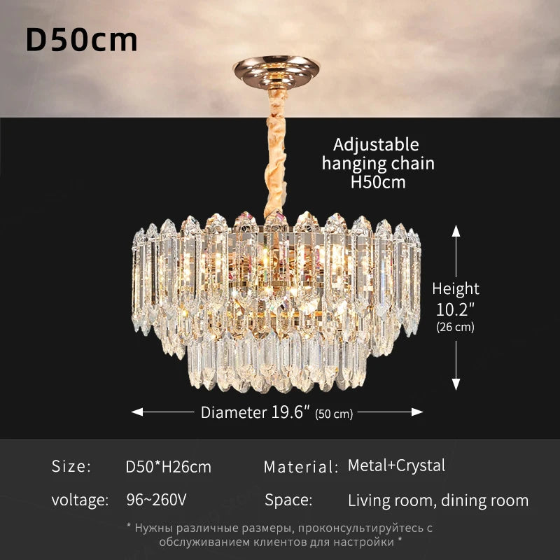 Modern LED Ceiling Hanging Lamp Living Room Designer Luxury Circular Dining Table Pendant Lighting Crystal High Chandelier