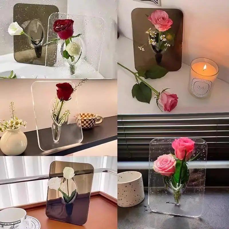 Modern Acrylic Photo Frame Flower Vase for Home Decor