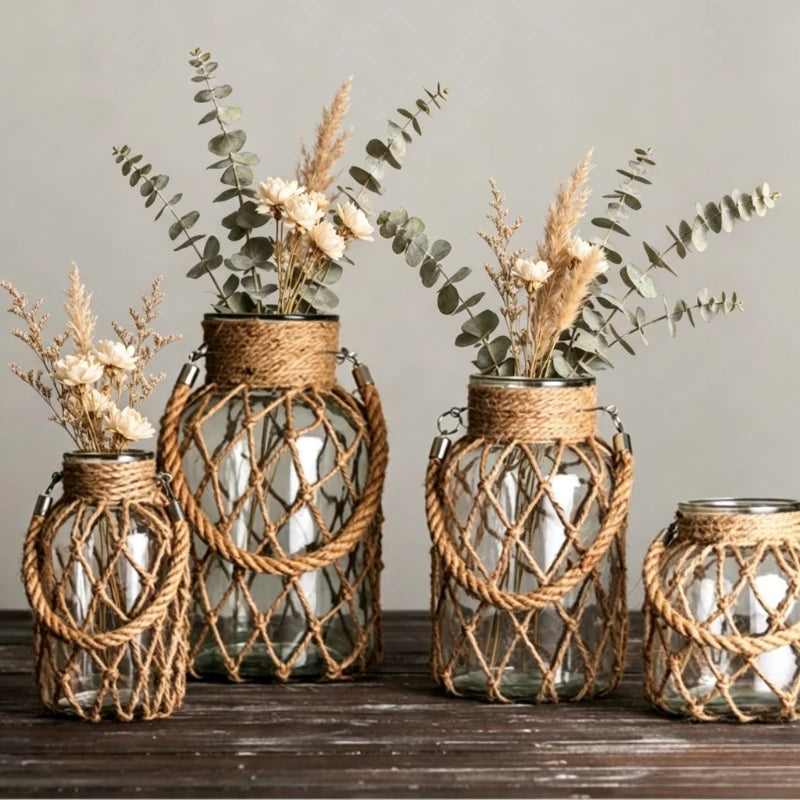 Modern Transparent Glass Flower Vase Tabletop Ornament for Home Decor