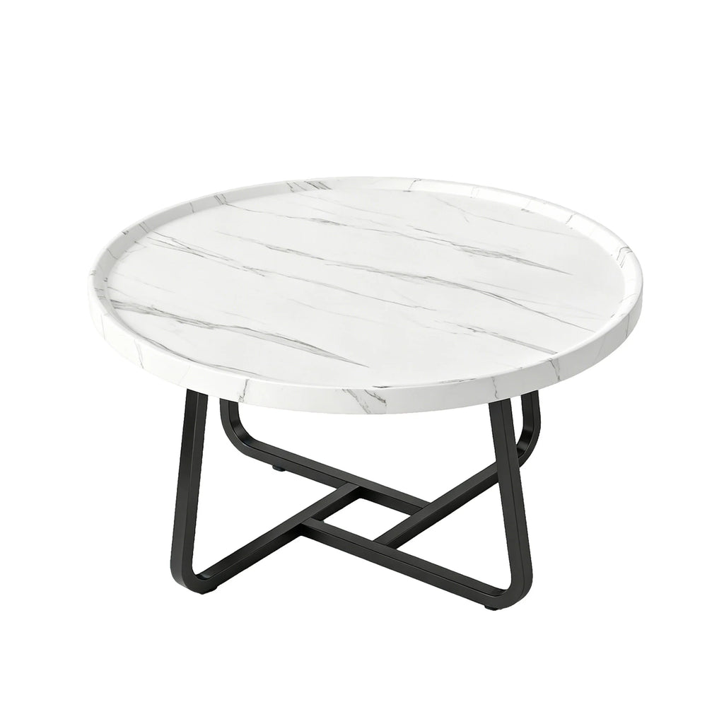50 cm Minimalist Round Side Table Small Coffee Tea End Table with Metal Frame for Living Room Bedroom Decor