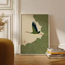Japanese Crane Swirling Cloud Skies Canvas Painting Poster for Home Decor