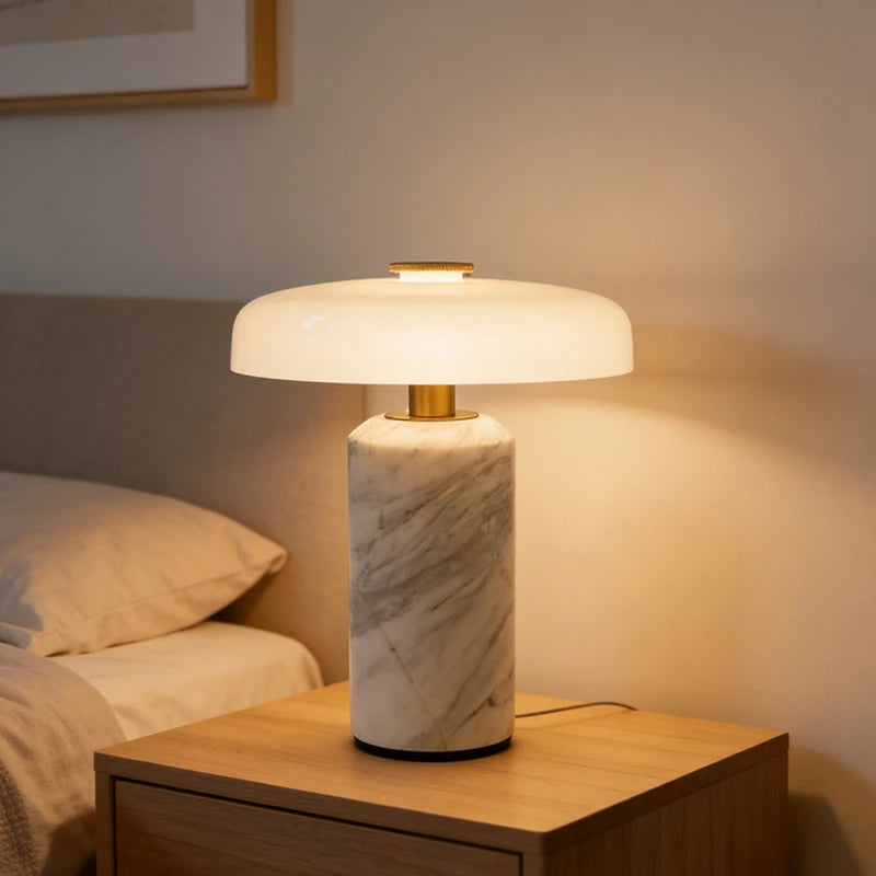 Natural White Marble Table Lamp USB Charge Glass Shade