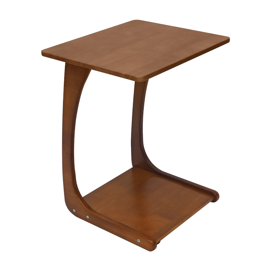 C-Shaped Rubber Wood End Table with Storage 40x46x63 cm Walnut