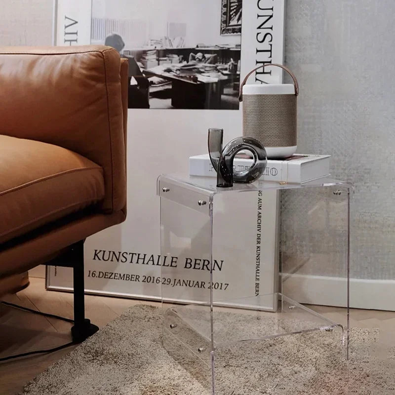 Nordic Acrylic Double-Deck Coffee Table Transparent Side Table with Storage for Living Room Bedroom