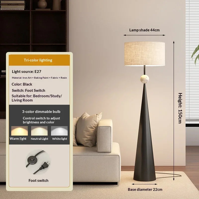 Zen Wabi Sabi Floor Lamp with Fabric Shade for Living Room Bedroom