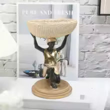 African Man Statue Resin Storage Basket Tray for Home Decor