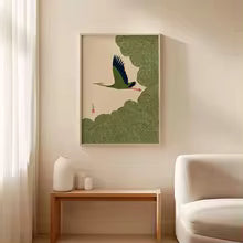 Japanese Crane Swirling Cloud Skies Canvas Painting Poster for Home Decor