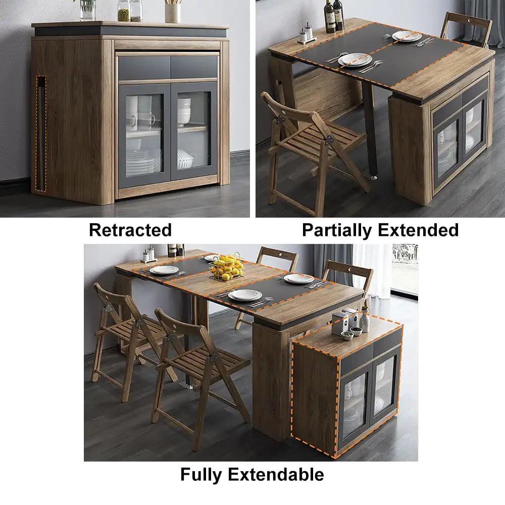 Modern Multifunctional Extendable Dining Table with Storage Cabinet Space Saving