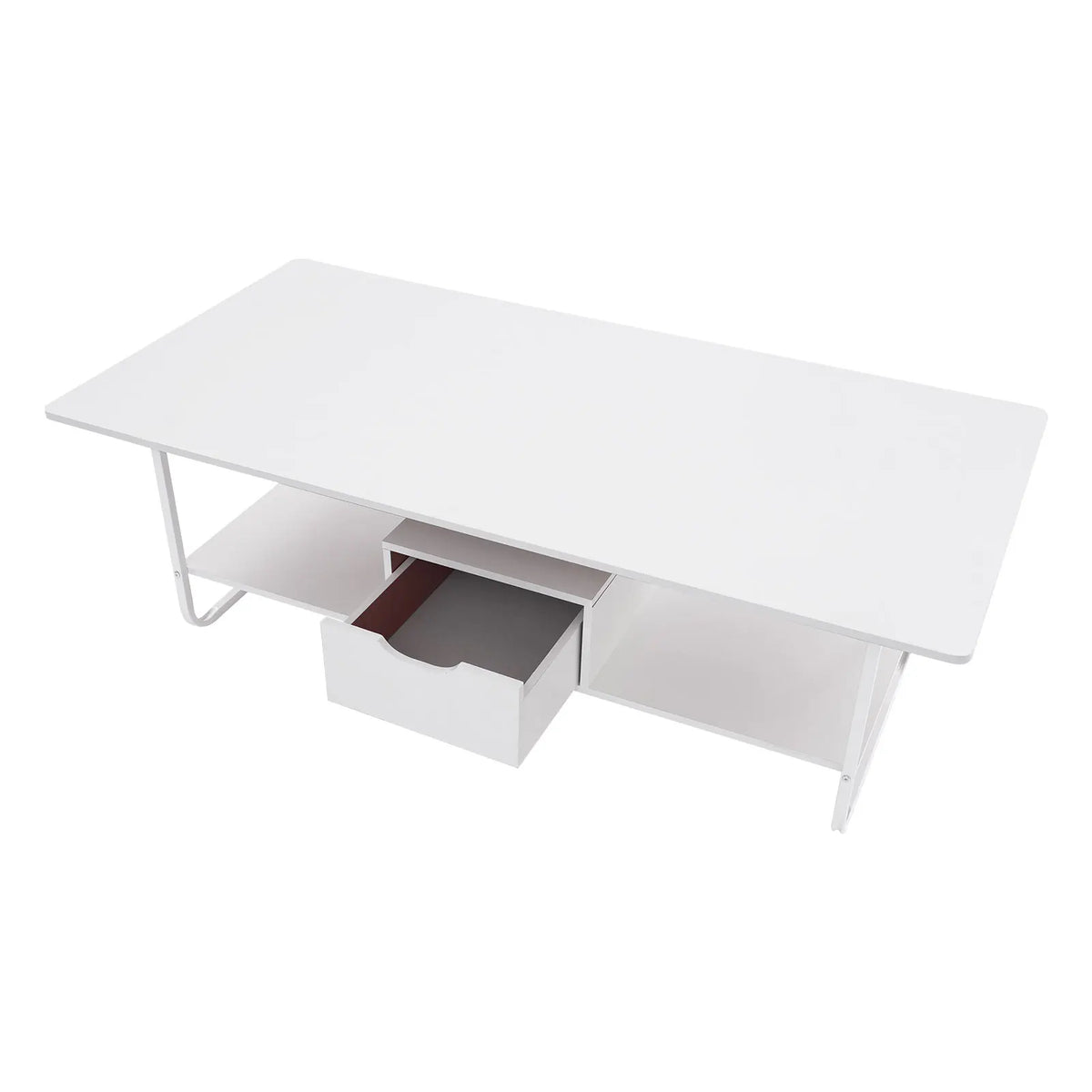 White 2-Tier Rectangular Coffee Table with Drawer