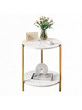 56cm Modern White 2-Tier Round Side Table with Wooden Frame