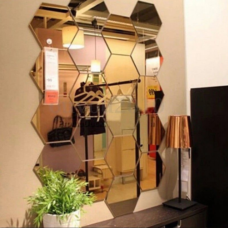 Modern 3D Hexagon Honeycomb Acrylic Mirror Wall Stickers for Home Decor