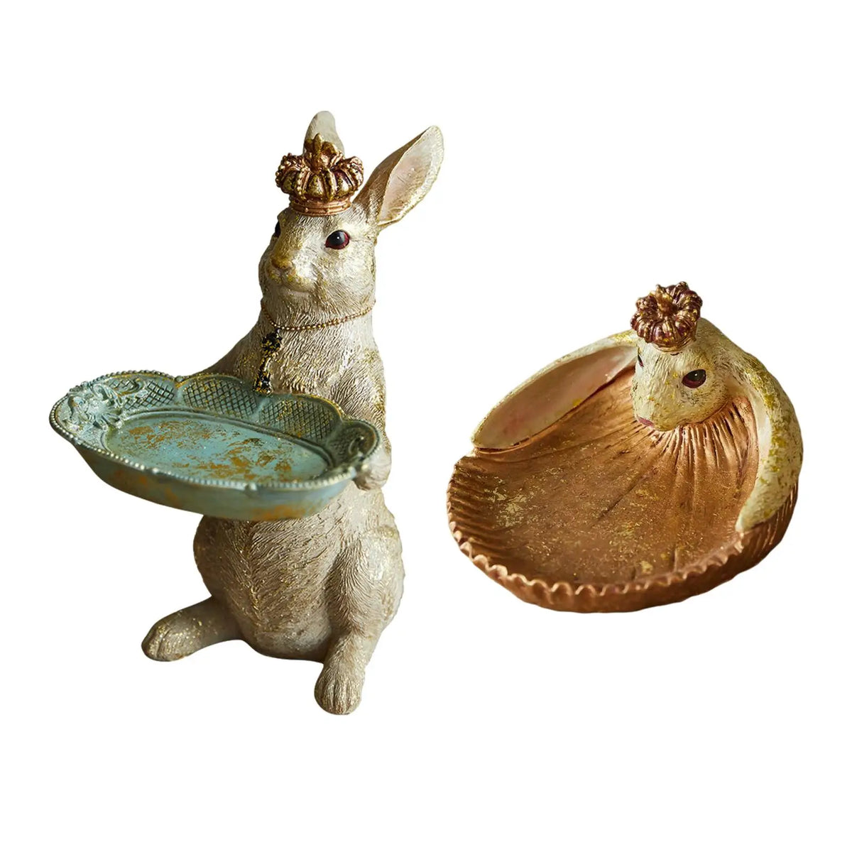 Cute Modern Bunny Resin Figurine Storage Tray Tabletop Ornament for Home Decor