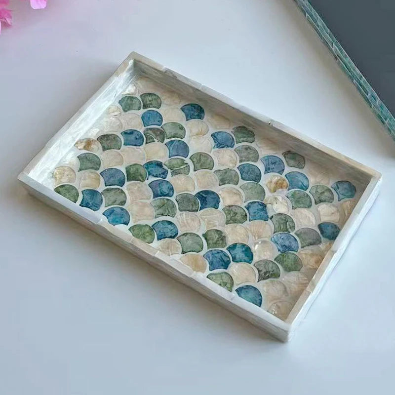Nordic Colorful Shell Wooden Fruit Plate Jewelry Tray Home Decor