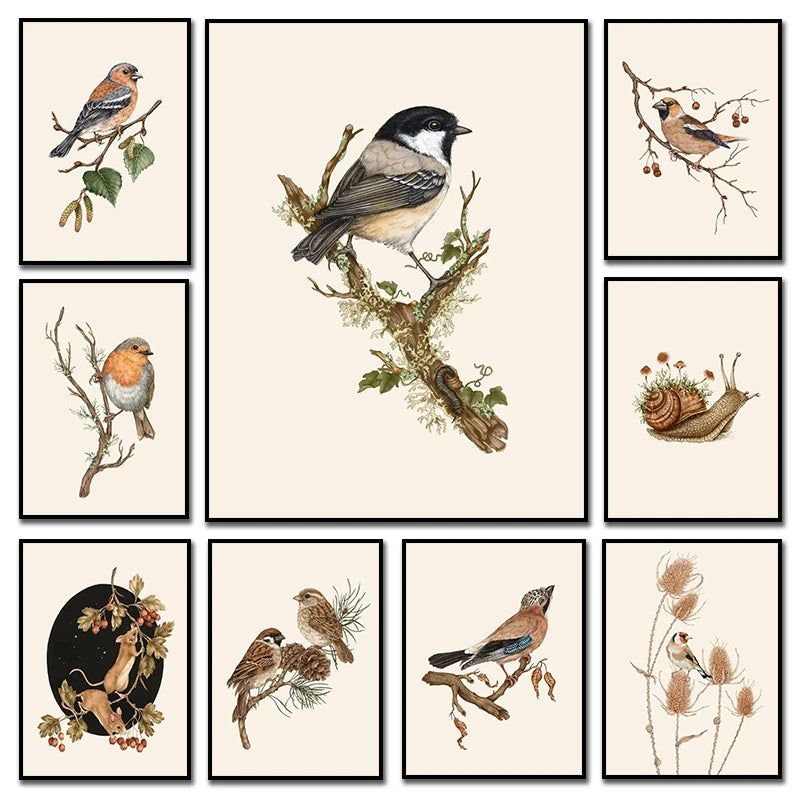 Retro Animal Garden Birds Canvas Painting Poster for Home Decor